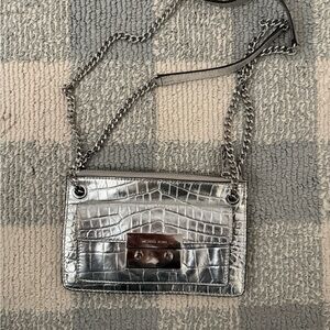 Michael Kors Silver Croc-Embossed Chain Bag